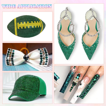 25000Pcs Resin Rhinestones with B7000 Jewelry Glue for Crafting, Dark Green 2-6mm Non Hotfix Flatback Gems, Bedazzling Crystal for DIY Crafts Clothing Tumblers Mugs Shoes Fabric Decor Nail Art