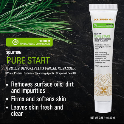 GOLDFADEN MD Pure Start Gentle Detoxifying Natural Facial Cleanser Grapefruit Peel Oil, Organic Red Tea Extract, Seaweed Extract, Rose Hip Seed Oil TRIAL .67 Fl Oz