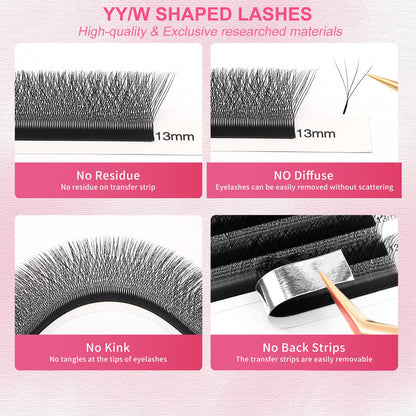 W Lash Extensions Supplies 4D Eyelash Extensions W Shape 0.07mm Thickness D Curl 10mm Premade Fans Easy Fan Lashes Volume Matte Black 12 Rows Crisscross Eye Lashes(W-4D-0.07-D,10mm)