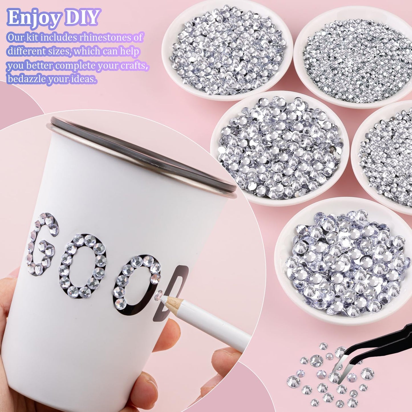 30000Pcs Clear Rhinestones for Bedazzling with B7000 Jewelry Glue, Bedazzler Kit Flatback Gems, Resin Rhinestones for Crafting Crafts Clothing Shoes Fabric Nail Art Assorted Size 2/3/4/5/6mm