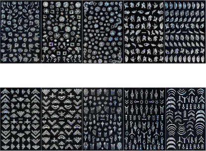 10 Sheets Flower Nail Stickers Silver 3D Self-Adhesive Leaf Art Designs Holographic Laser Manicure Accessories, Style6