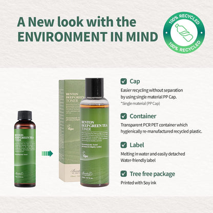 BENTON Deep Green Tea Toner - 150ml (5.07 fl.oz) for Face, Sensitive & Oily Skin