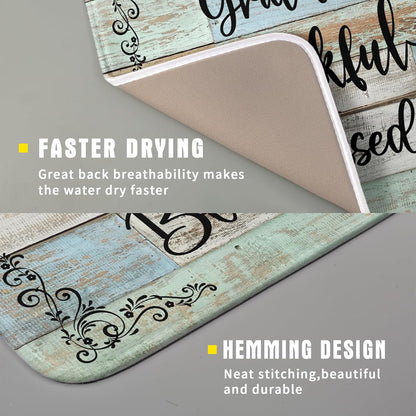 Rustic Wood Dish Drying Mat 16x18 Inch Grateful Thankful Blessed Kitchen Drainer Mats Absorbent Microfiber Rack Holder Countertop Pad