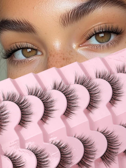 Eyelashes Natural Cat Eye Lashes 16mm Flase Eyelashes Flared Strip Lashes Fluffy False Lashes That Look Like Extensions C Curl Wispy Lashes Siligli Soft Lashes Pack 7 Pair