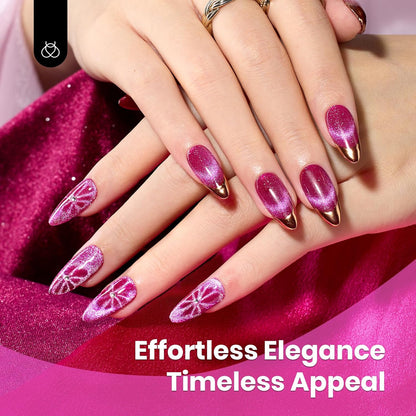 Beetles Hot Pink Gel Nail Polish - 15ML Summer Hot Pink Cat Eye Glitter Gel Polish with Magnet Soak Off UV Shimmer Velvet Gel Berry Stardust Series French Nail Art Manicure Gifts for Women