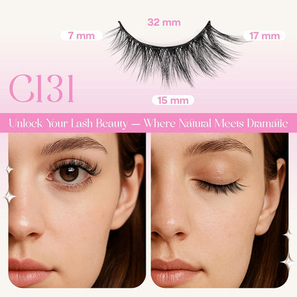 CALAILIS Self Adhesive Eyelashes 5 Pairs Natural Look Press On Lashes No Glue Need Eyelashes Reusable Cat Eye Wispy Self-adhesive False Lashes with Replacement Adhesive Strips (C131)