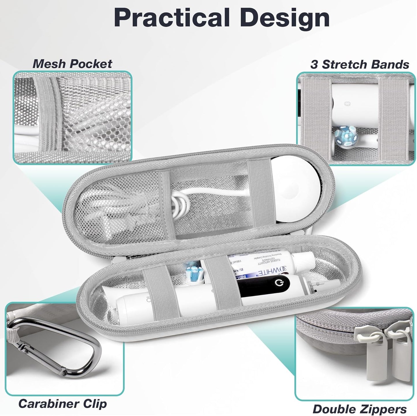 Nincha Hard Shell Electric Toothbrush Case - for Oral-B iO/Pro/Smart Series Bigger Size Travel Case Fits all Powered Toothbrushes and Accessories White