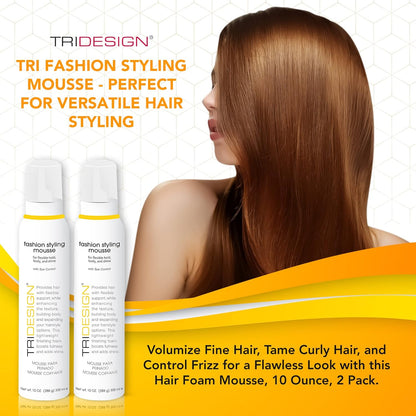 TRI Fashion Volumizing Mousse for Wavy Hair - Taming Curls, Frizz Control & Shine, Styling Foam for Women - 10 Ounce (2 Pack)