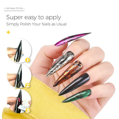 BURANO Nail Art Foil Glue Gel, 15ML 2 Bottles with 70PCS Foil Stickers Set Nail Foil Glue for Nails, Designer Nail Foils Nail Art Foil Transfer Gel