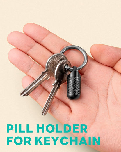 TISUR Small Pill Keychain Container, Mini Portable Titanium Keychain Pill Holder, Pocket Travel Bottle Metal Purse Box Case Black (Tiny Black-0.39inch)