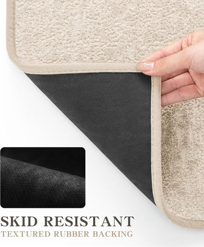 chakme Bathroom Rug Sets 3 Piece, Ultra Thin Bath Mat Quick Dry Bath Mat, Absorbent Bath Mats for Bathroom Non Slip Machine Washable, (Light Beige)