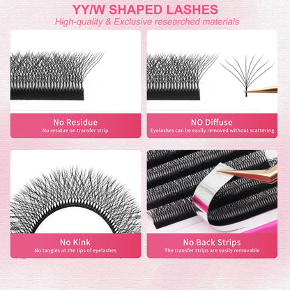 W Lash Extensions Supplies 8D Eyelash Extensions W Shape 0.07mm Thickness C Curl 10mm Premade Fans Easy Fan Lashes Volume Matte Black 12 Rows Crisscross Eye Lashes(W-8D-0.07-C,10mm)