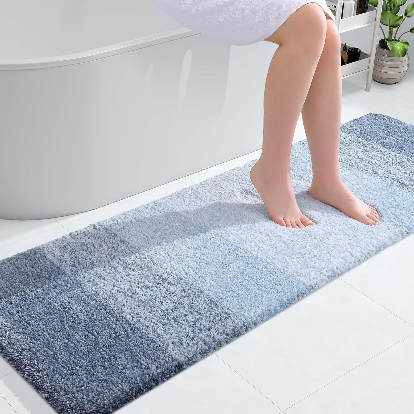 OLANLY Bathroom Runner Rugs 59x20, Extra Soft Absorbent Microfiber Bath Rugs, Rubber Backing, Quick Dry, Machine Washable Bath Mats for Bathroom Floor, Tub and Shower, Home Decor Accessories, Blue