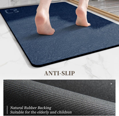 Diatomite Stone Bathroom Mats Rug - Rubber Non Slip Fast Dry Super Absorbent Thin Rugs Fit Under Door - Diatomaceous Earth Bath Mat for Bathroom,Shower Room,Laundry Room,Sink,17"x27.5",Navy