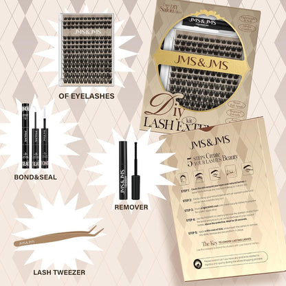 JMS&JMS Lash Clusters Kit Lash Extension Kit with Lash Bond and Seal Eyelash Applictor Lash Remover Eyelash Brush Lash Extension Kit for Beginner (MISS BELLA-8-18mix)