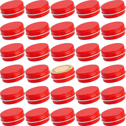 0.5 oz Screw Top Aluminum Tin Jar with Screw Lid and Blank Labels (Red - Pack of 32)