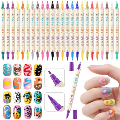 24 Colors Nail Art Pens Set, 3D Nail Polish Pens Quick-Drying Acrylic Paint Markers,For Nail Art Drawing Painting Nail Point Dotting Liner Pen, Nail Design Kit Manicure Tools Home & Salon DIY