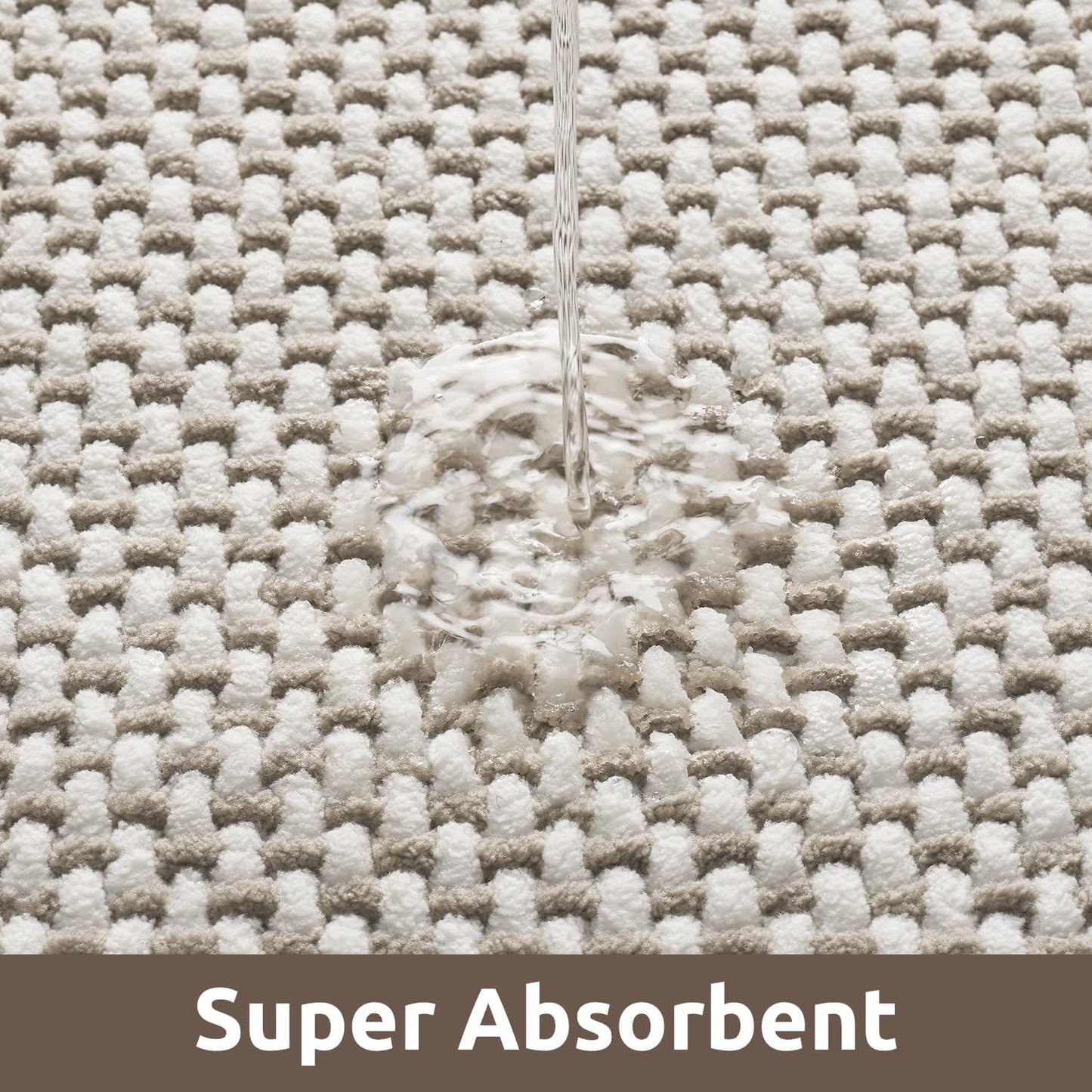 AMOAMI Chenille Bath Mat Super Absorbent Bathroom Mat Quick Dry Bath Mats for Bathroom Rubber Backed Bathroom Rugs Non Slip Washable Fit Under Door, Front of Bathtub, Sink, Beige&White 24"x36"