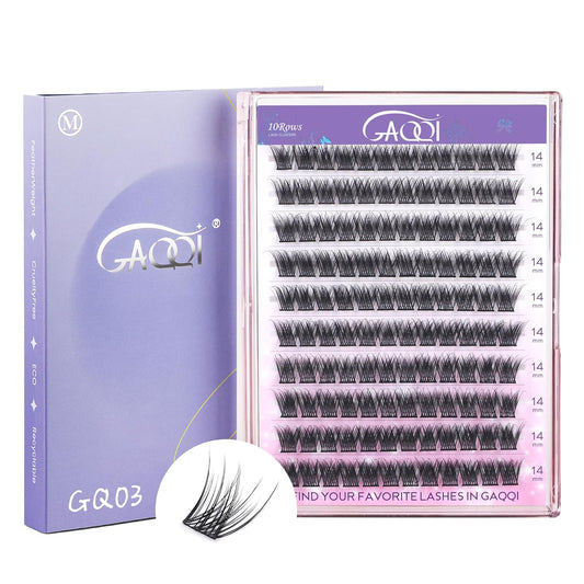 GAQQI Lash Clusters, Eyelash Clusters 120PCS C Curl Individual Lashes, Wispy Cluster Eyelash Extension 14mm Only, Natural Looking Cluster Lashes （GQ03, C Curl, 14mm)