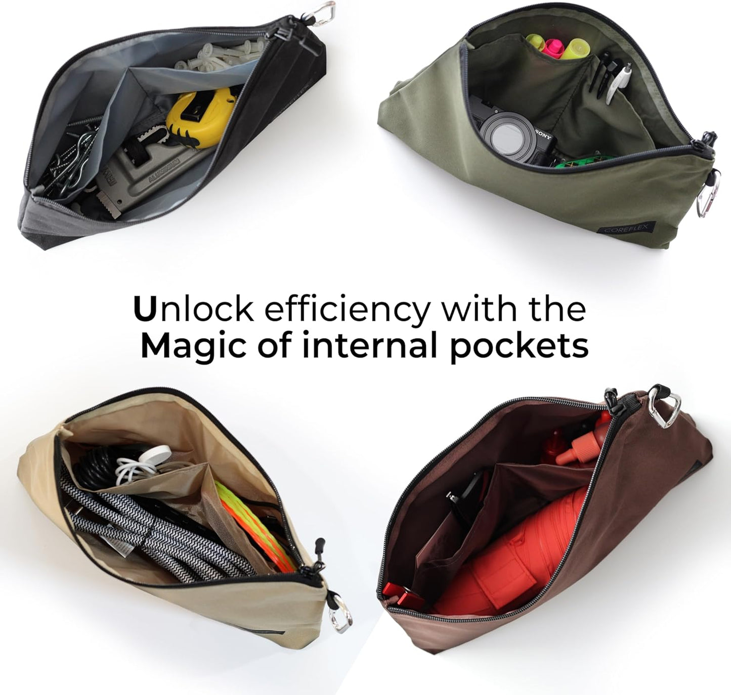 COREFLEX Premium Tool Pouch Zipper Bag, Small Tool Bag, Multipurpose Storage pouch, Heavy duty Flat Bottom Tool bag with YKK Zipper (3 pack Large 12inch)