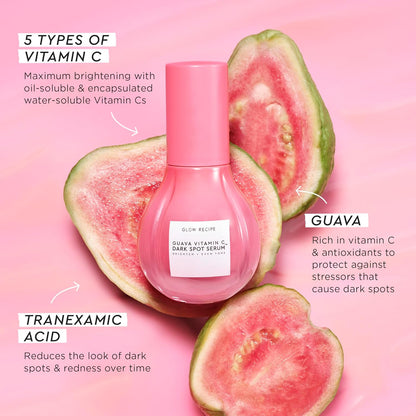 Glow Recipe Guava Travel Size Vitamin C Serum - Moisturizing, Brightening & Vegan Korean Skin Care Face Serum for Dark Spots, Even Tone & Redness - Tranexamic, Ferulic Acid & Vitamin E (15ml)
