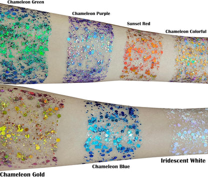 MEICOLY Chameleon Purple Face Body Glitter,Mardi Gras Outfit for Women,Mardi Gras Accessories,Chunky Glitter Face Paint,Color Changing Mermaid Face Glitter,Festival Glitter Makeup for Face Body Hair