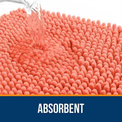 OLANLY Bathroom Rugs 47x24, Extra Soft Absorbent Chenille Bath Rugs, Rubber Backing Quick Dry, Machine Washable Bath Mats for Bathroom Floor, Tub and Shower, Home Decor Accessories, Coral