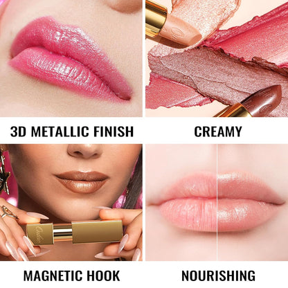 Oulac Metallic Pink Lipstick Set 3PCS, Comfortable Creamy Texture, Smooth No Grainy Feeling, Vegan & Gluten Free, Full-Coverage Lip Makeup, 3 X 4.3 g, 602+01+17