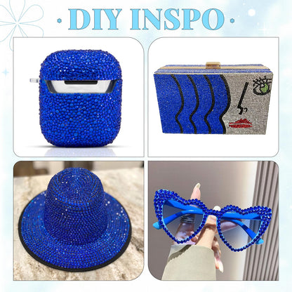 6000Pcs Resin Rhinestones for Bedazzling with 3Pcs B7000 Jewelry Glue, 1 Box Royal Blue Flatback Rhinestones for Crafting Crafts DIY, Crystals Gems for Clothing Shoes Tumblers Nail Art Makeup