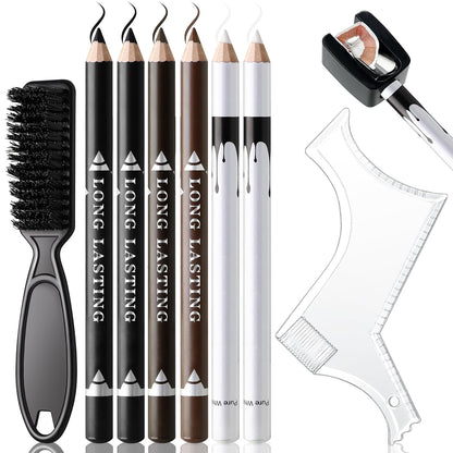 Barber Pencil for Lineup Magic Hairline Beard Guide Shaping Pencils Barber Chalk for Design Hairline Razor Trace Black Brown White Barber Pencils Set with Sharpener Ruler Brush for Men