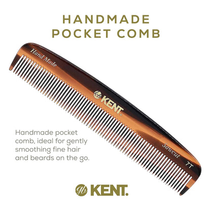 Kent 7T Handmade All Fine Tooth Pocket Comb for Men, Hair Comb Straightener for Everyday Grooming Styling Hair, Mustache and Beard, Use Dry or with Balms, Saw Cut and Hand Polished, Made in England