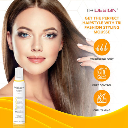 TRI Fashion Styling Mousse - Wavy Hair Volumizer & Curl Tamer with Frizz Control, Shine & Styling Options for Women, Hair Foam - 10 Ounce