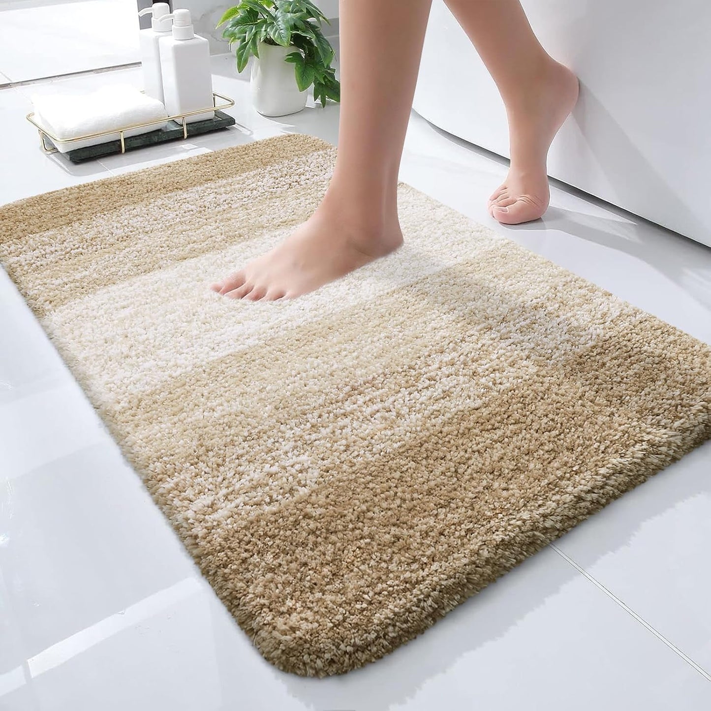 OLANLY Bathroom Rugs Mat 24x16, Extra Soft Absorbent Microfiber Bath Rugs, Rubber Backing, Quick Dry, Machine Washable Bath Mats for Bathroom Floor, Tub and Shower, Home Decor Accessories, Tan