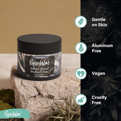 PiperWai Natural Deodorant Cream for Women & Men | Aluminum Free with Activated Charcoal & Magnesium | Vegan Shark Tank Product | 2 oz Scented Jar 2-Pack