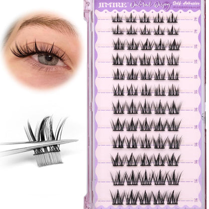 Self Adhesive Eyelashes Manga Lash Clusters Natural Look 8-14MM Wispy Pre Glued Eyelashes Clusters No Glue Needed Press on Lashes Reusable Invisible Band Cluster Eyelash Extensions by JIMIRE