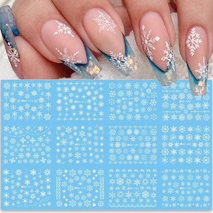 24 Sheets Christmas Nail Stickers Snowflake Nail Art Water Decals Transfer Nail Supplies Snowflake Angel Bell Elk Design Nail Tattoo Stickers for Women Girls Christams Nails Design Art Decoration