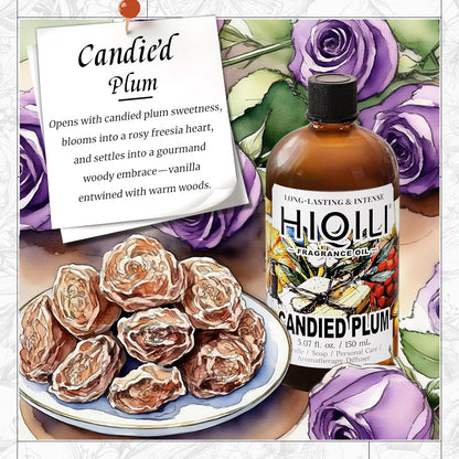 HIQILI Candied Plum Fragrance Oil for Diffuser, Candle & Soap Making, Personal Care Scenting, Gourmand Notes, Long-Lasting Scent - 5.07 Fl Oz