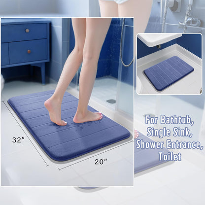Yimobra Memory Foam Bath Mat, Super Soft Absorbent Bathroom Rug Non Slip 31.5x20 Inch, Quick Dry, Machine Washable Floor Carpet for Tub Shower, Home Decor Accessories, Navy Blue