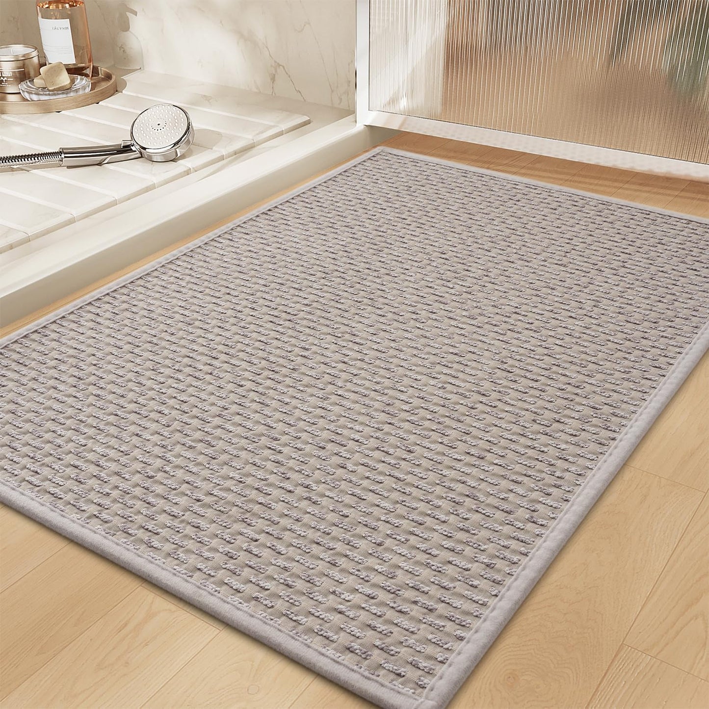 RESARE Non Slip Bath Mat - Machine Washable Bathroom Rug, Super Absorbent, Quick Dry, Ultra Soft, 17"x24", Light Grey
