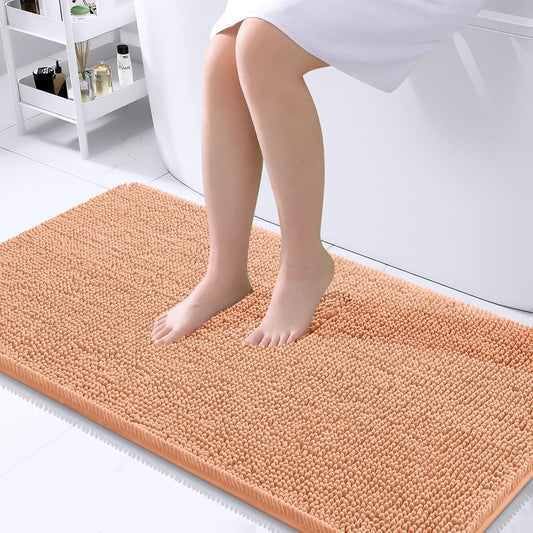 OLANLY Bathroom Rugs 44x24, Extra Soft Absorbent Chenille Bath Rugs, Rubber Backing Quick Dry, Machine Washable Bath Mats for Bathroom Floor, Tub and Shower, Home Decor Accessories, Peach