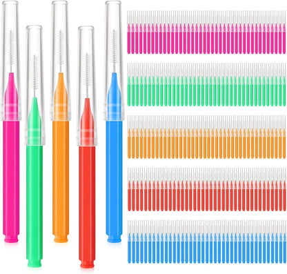 200 Pcs Interdental Brushes Braces Brush for Cleaner Disposable Dental Floss Picks Braces Flossers Dental Brush Soft Dental Tooth Flossing Head for Teeth Cleaning Tool, 5 Colors, 5 Sizes