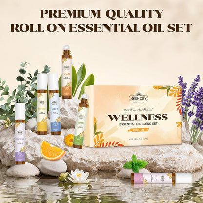 Essential Oils Roll On Set(Calm, Relax, Breathe, Focus on, Sleep, Renew), Natural Aromatherapy Oil Blend Kit with Roller Ball for Massage, Body Skin Care, Home, Relaxation Gift for Women & Men
