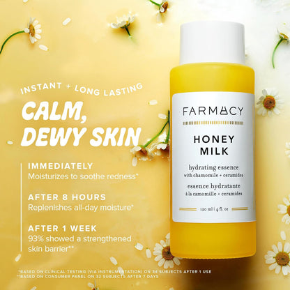 Farmacy Hydrating Essence - Hydrating Honey Milk Toner + Facial Essence to Soothe, Moisturize and Strengthen Skin Barrier - Preps Complexion for Skincare Products or Makeup Application (10ml)