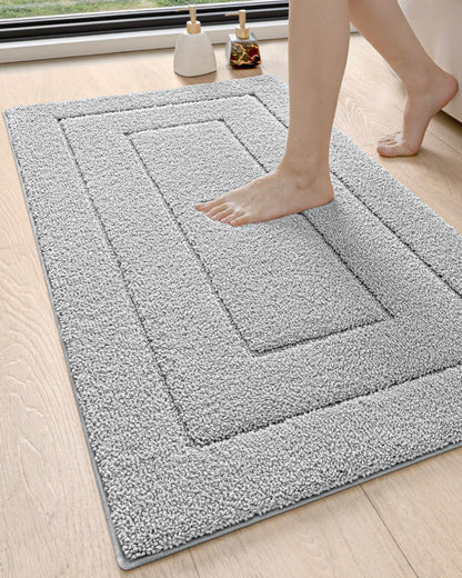 DEXI Bathroom Rug 43x24, Non Slip Washable Bath Mat for Shower Floor, Extra Large Absorbent Soft Bathmat with Rubber Backing, Quick Dry Microfiber Carpet, Light Grey