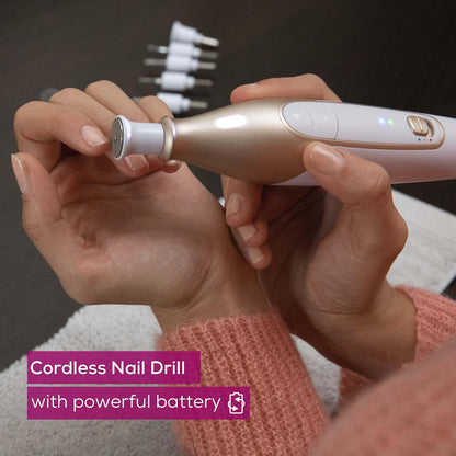 Beurer MP64 Nail Drill Kit, Cordless Electric Nail File with 10 Attachments and LED Light, Electric Manicure Set with Adjustable Speed, E-File for Manicure and Pedicure, with Storage Case