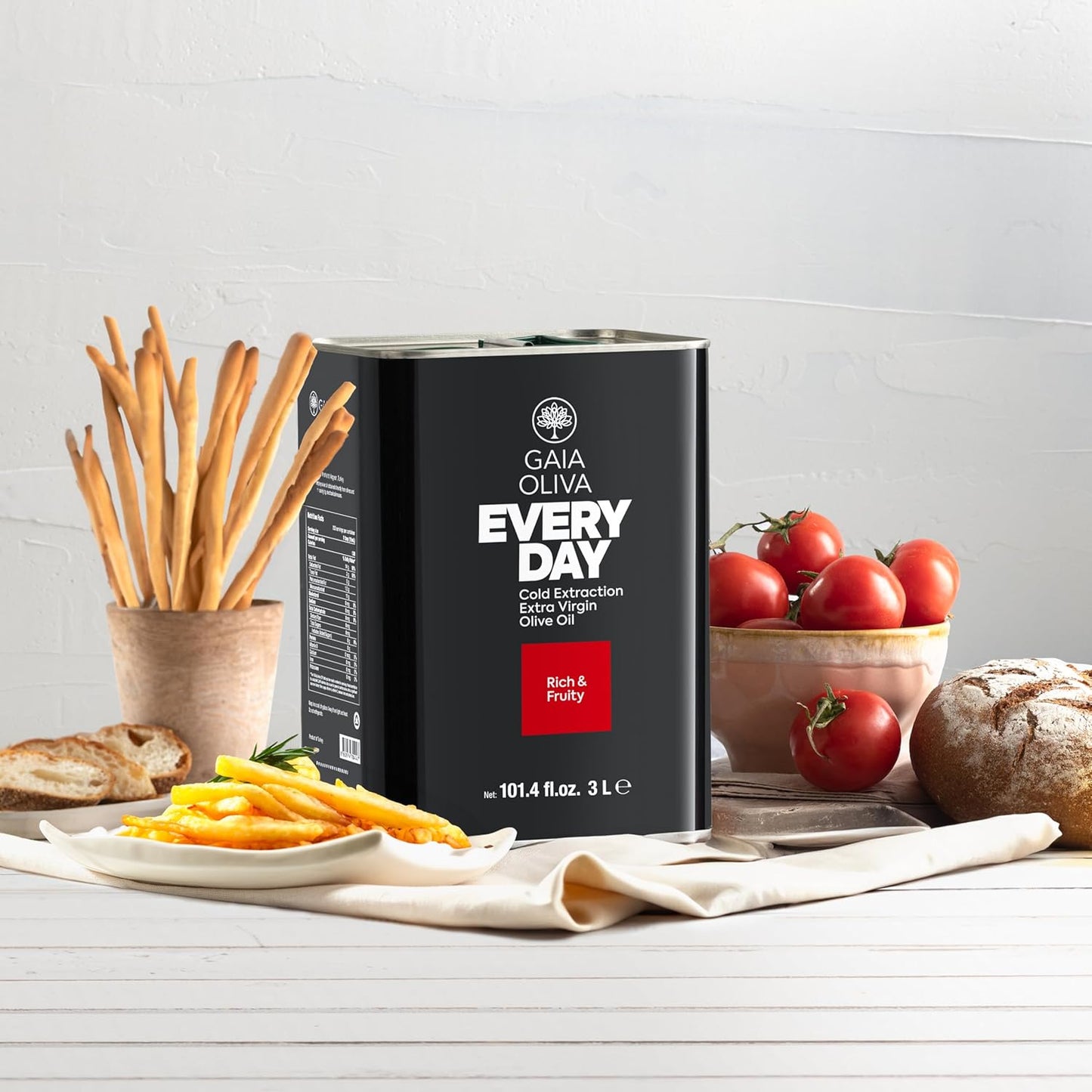 Gaia Oliva Everyday Extra Virgin Olive Oil, Cold Pressed, Single Origin, Kosher, Delicate, Smooth Fruity Flavor, 2022 Harvest Olive Oil Tin 3 Liter