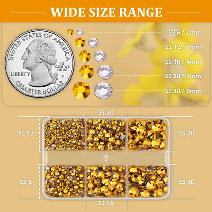 Resin Rhinestones for Crafting, 1 Box Copper Gold Multi Sizes Flatback Bedazzling Crystals for Crafts Nail Art Decoration, Non Hotfix Gems Charms for Tumbler Shoes Clothing Fabric Face Makeup