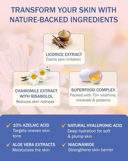 Rosacea Treatment Skincare Face Serum for Women & Men - Gentle Face Serum Moisturizer Redness Reducing Skin Care with 10% Azelaic Acid, Made in USA by e70 (2 fl. oz)