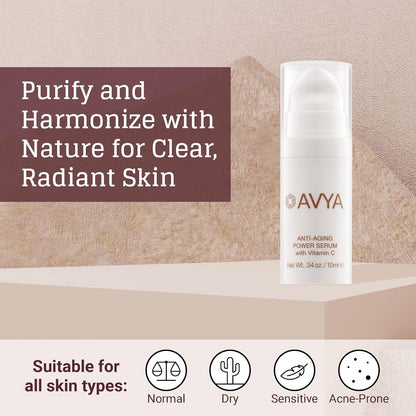 AVYA Anti-Aging Power Serum - Hyaluronic Acid Face Serum Plumps and Brightens Skin/Travel Size Retinol Treatment Reduces Fine Lines and Boosts Collagen for Smoother Skin / 0.34oz (10ml)