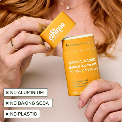 Ethique Beauty Tropical Mango Deodorant Stick for Men & Women - Aluminum-Free, Plastic-Free, Vegan, Cruelty-Free, Eco-Friendly, 2.5 oz